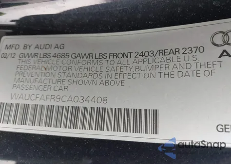 2012 Audi A5 2.0T Premium z USA, uszkodzony, nr VIN WAUCFAFR9CA034408